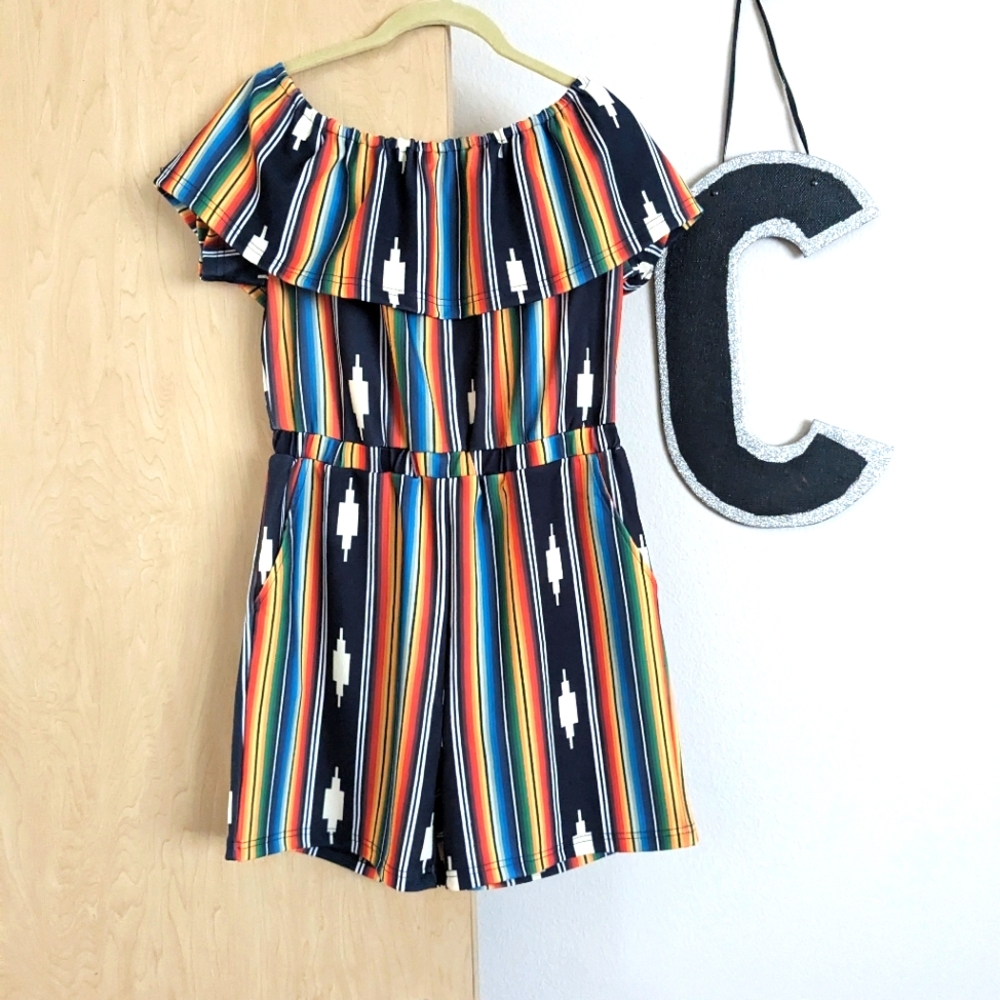 L&B Rainbow Serape Southwest Pattern Romper NWT